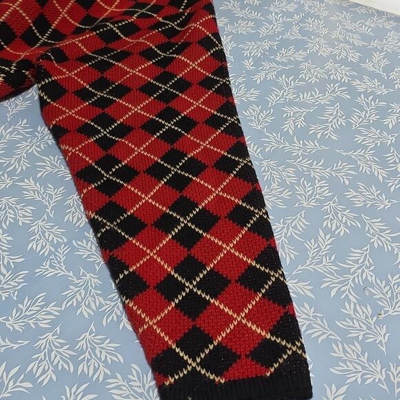 Crystal-Kobe Vintage Sz XL Red Black Argyle Gold Button Pockets Cardigan Sweater - Picture 9 of 13